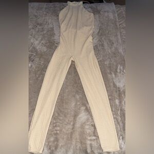 Cream Textured Women's Jumpsuit